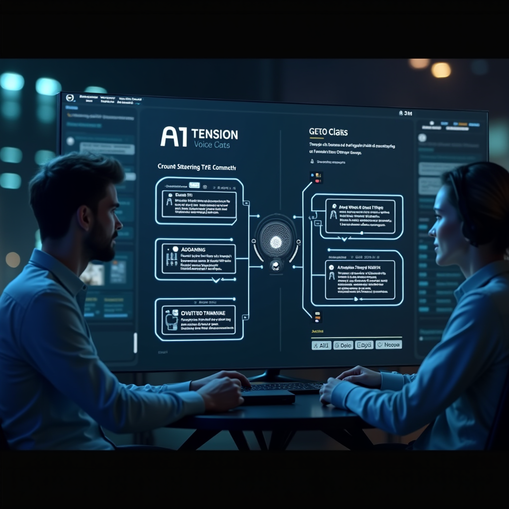 Futuristic gaming interface showing AI-powered real-time translation between voice chat and text, with visual indicators for different communication modes and automatic context-aware suggestions